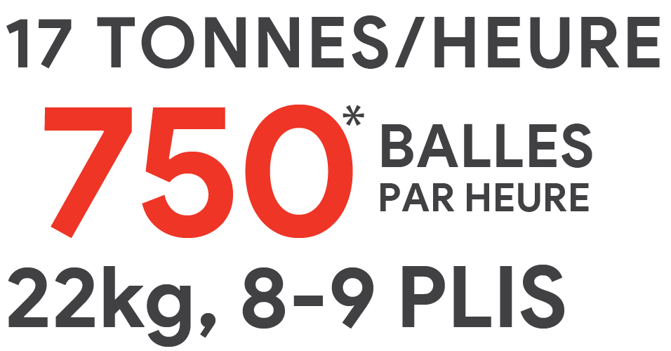 17 Tonnes/Heure / 750*Balles par heure / 22kg, 8-9 plis